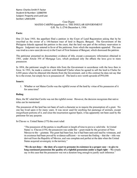 carino vs insular government|Case Digest: G.R. No. 72 .
